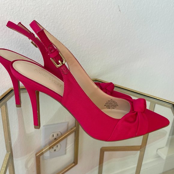 New Nine West slingback hot pink grosgrain fabric pumps 4" heel size 7M - Picture 3 of 6